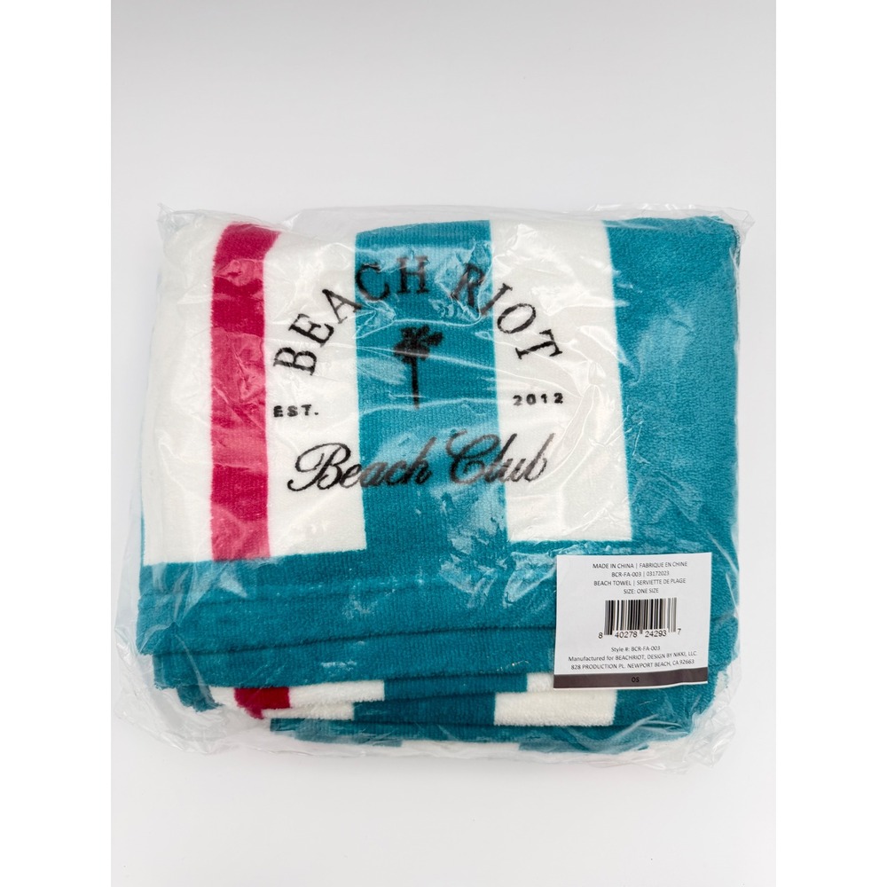 Beach Riot Beach Towel OS 30 in x 68 in Teal Pink Striped Beach Club NEW